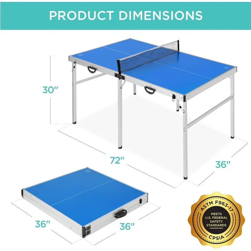 Mid-Size Folding Indoor Outdoor Table Tennis w/ 2 Paddles, 4 Balls