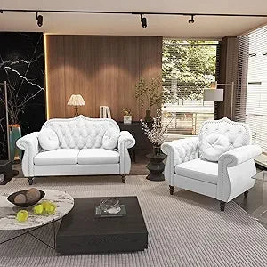Chesterfield 2-Piece Sectional Sofa Set, Mid-Century Modern Upholstered