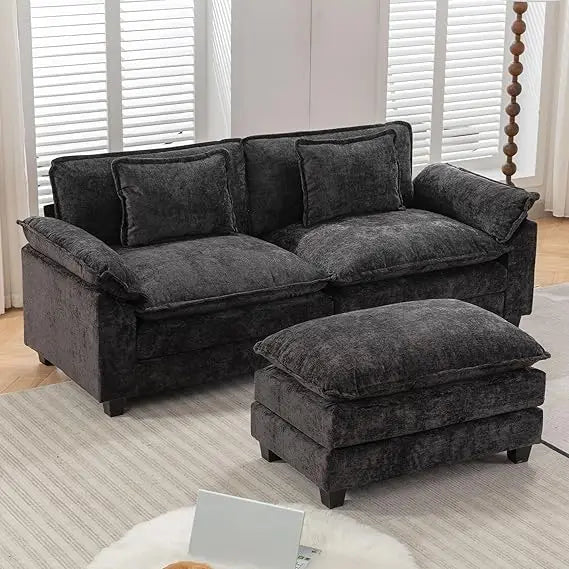 Modular Sectional Sofa  Chenille Sofa Sleeper  with Ottoman/Pillows