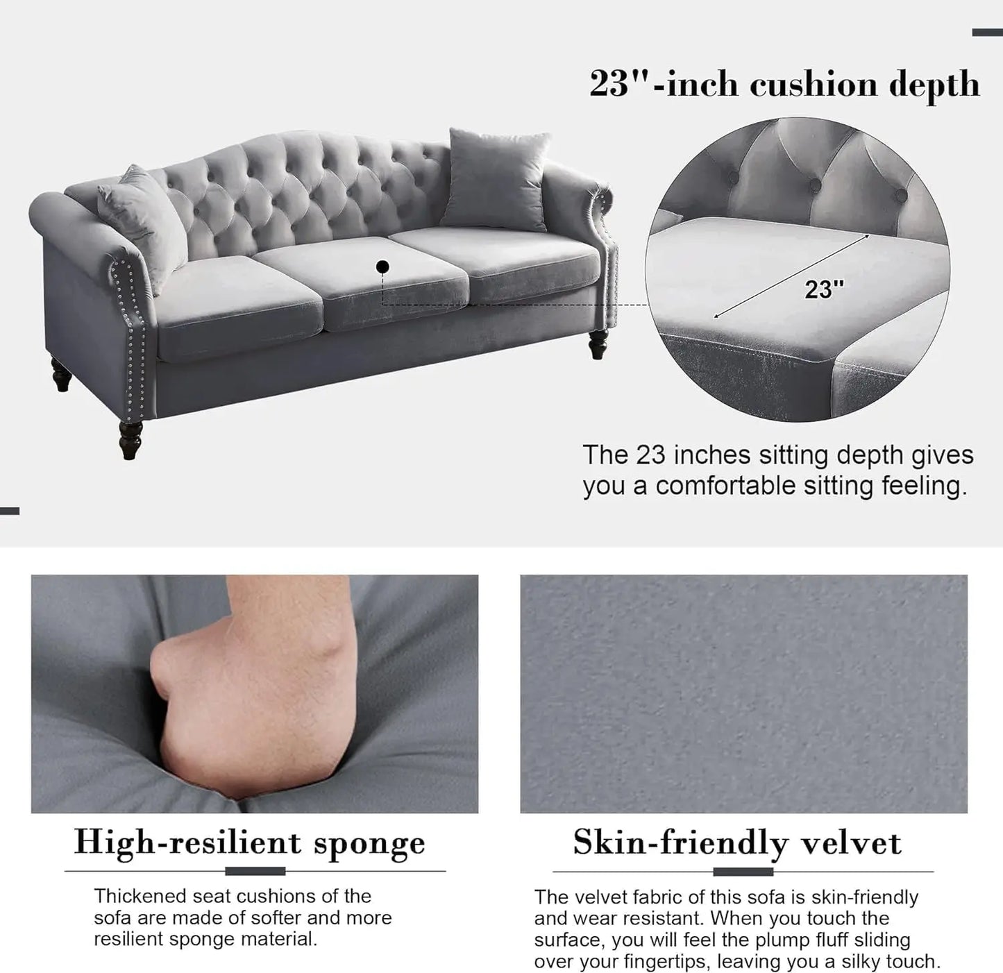 Chesterfield Velvet Sofa Set 3-Seater and Loveseat with Pillows