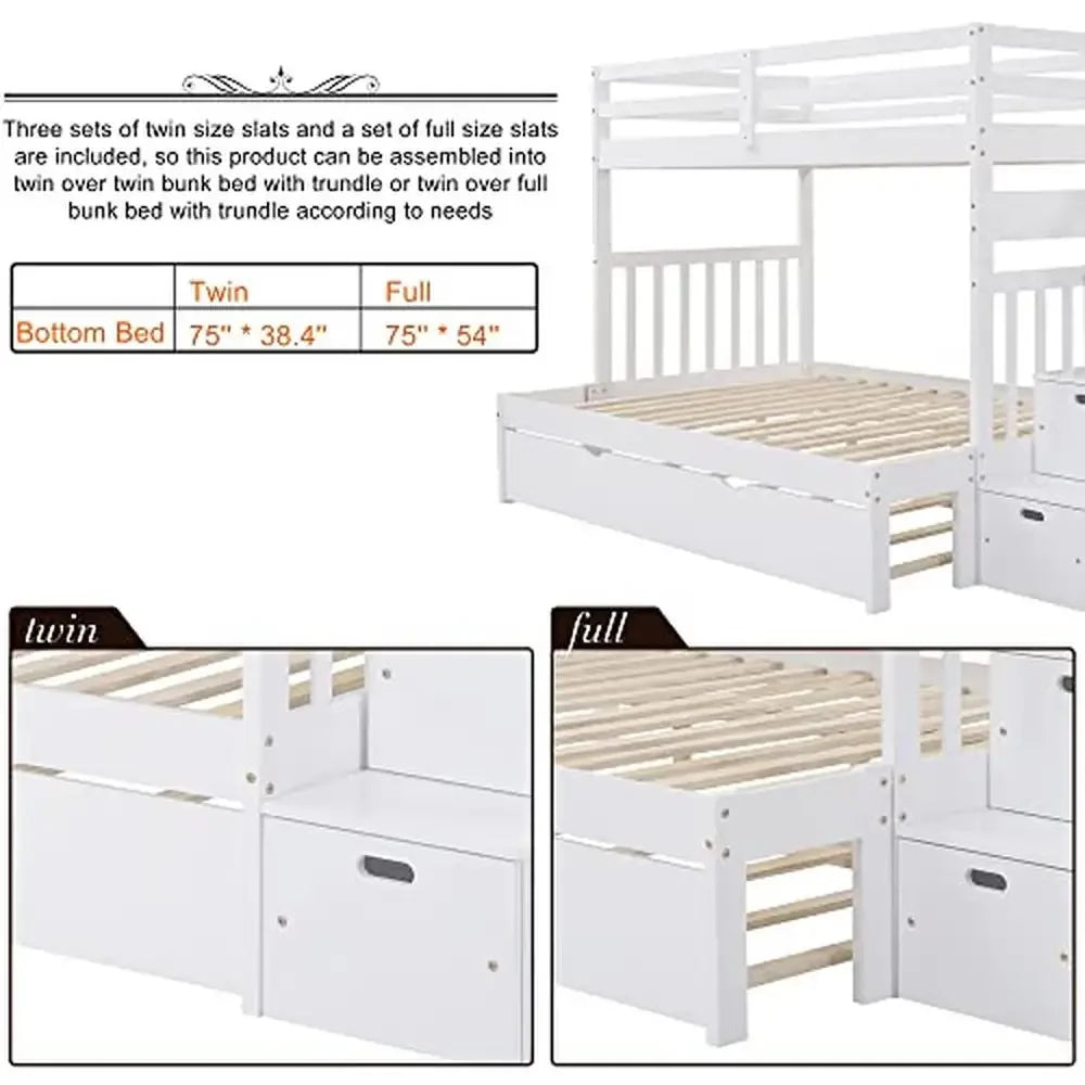 Solid Wood Twin Over Twin/Full Bunk Bed with Trundle Drawers