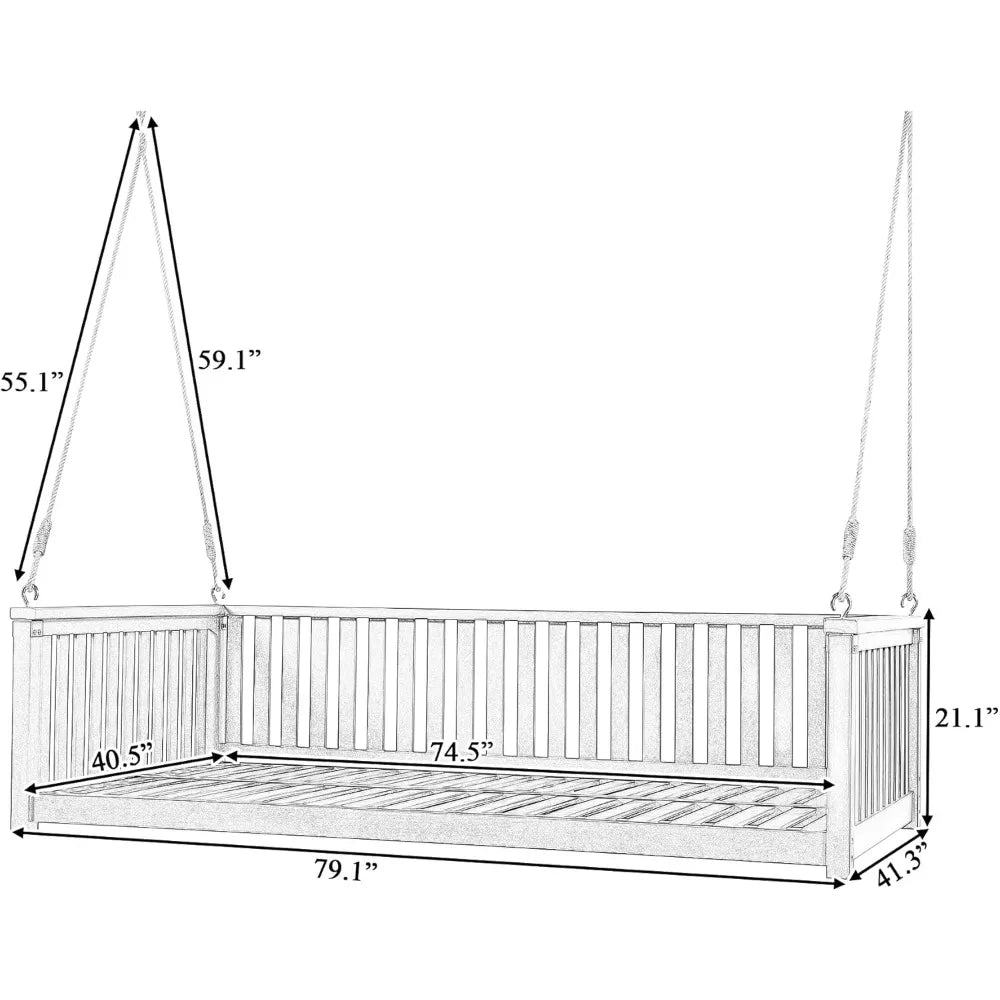 Acacia Wood Porch Swing with Hemp Rope, Twin Size