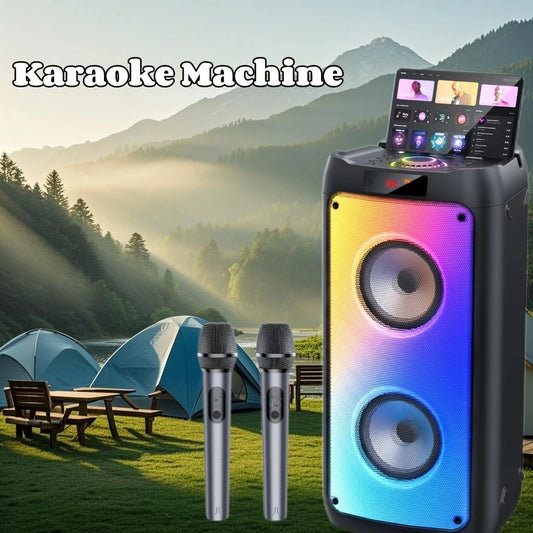 Wireless LED Bluetooth Speaker, Karaoke Machine with 2 Microphone
