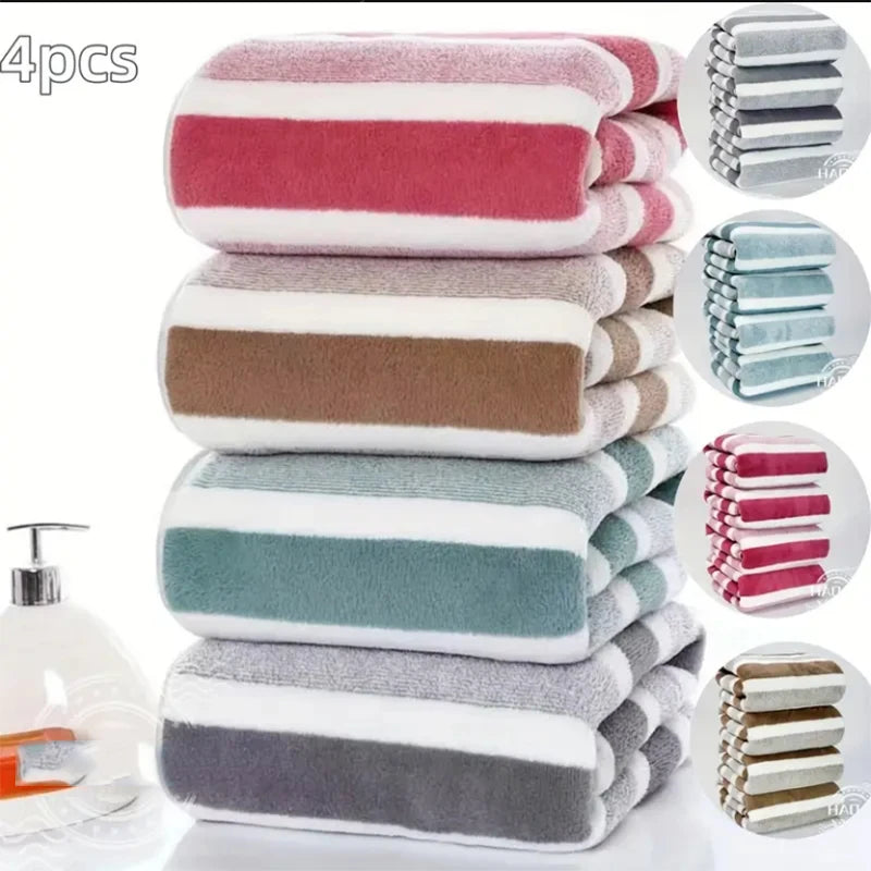 4pcs Striped Bath Towel Set Absorbent & Quick-drying