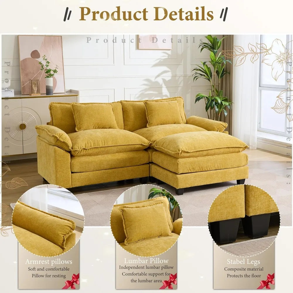 Modular Sectional Sofa  Chenille Sofa Sleeper  with Ottoman/Pillows