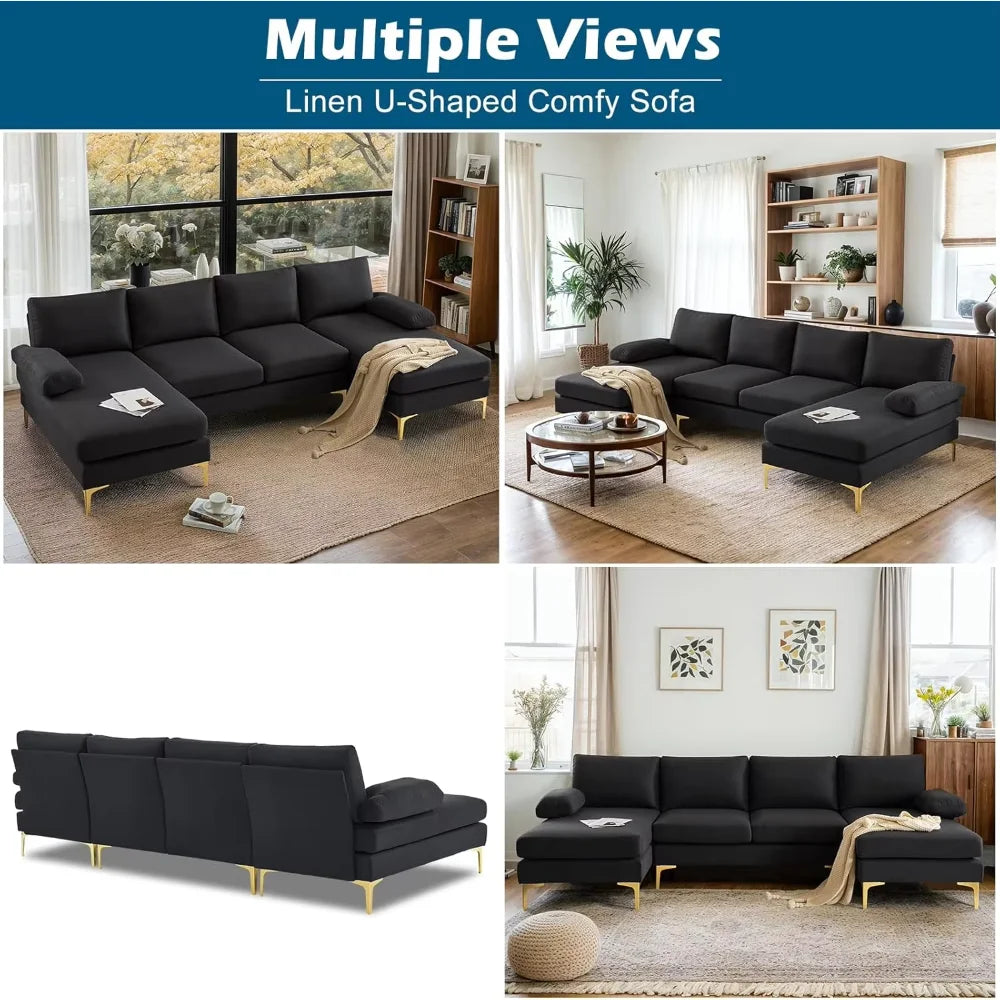 U Shaped Sectional Couch with Double Chaise for Living Room