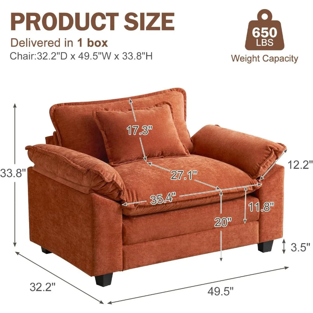 Oversized Accent Chair with Large Seat and Upholstered Armrests