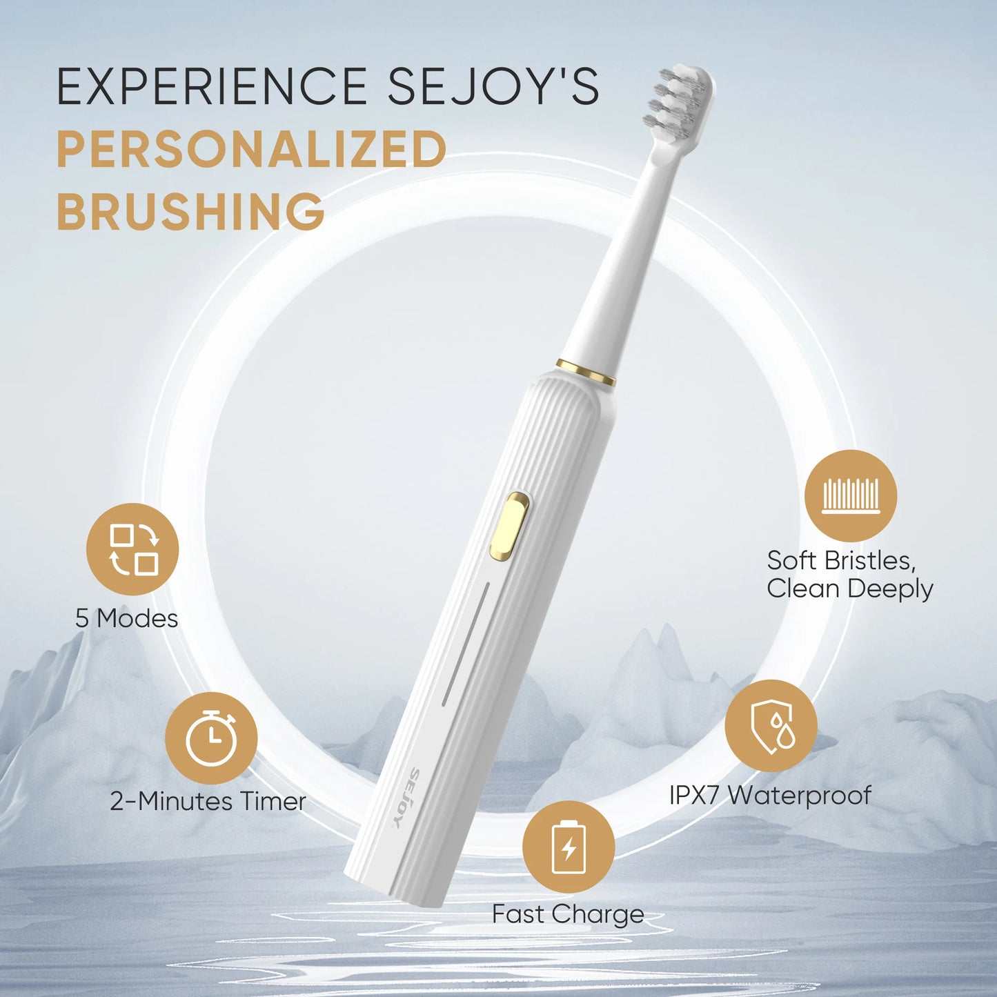 Electric Toothbrush with 12 Brush Heads, Deep Clean 5 Modes, Rechargeable
