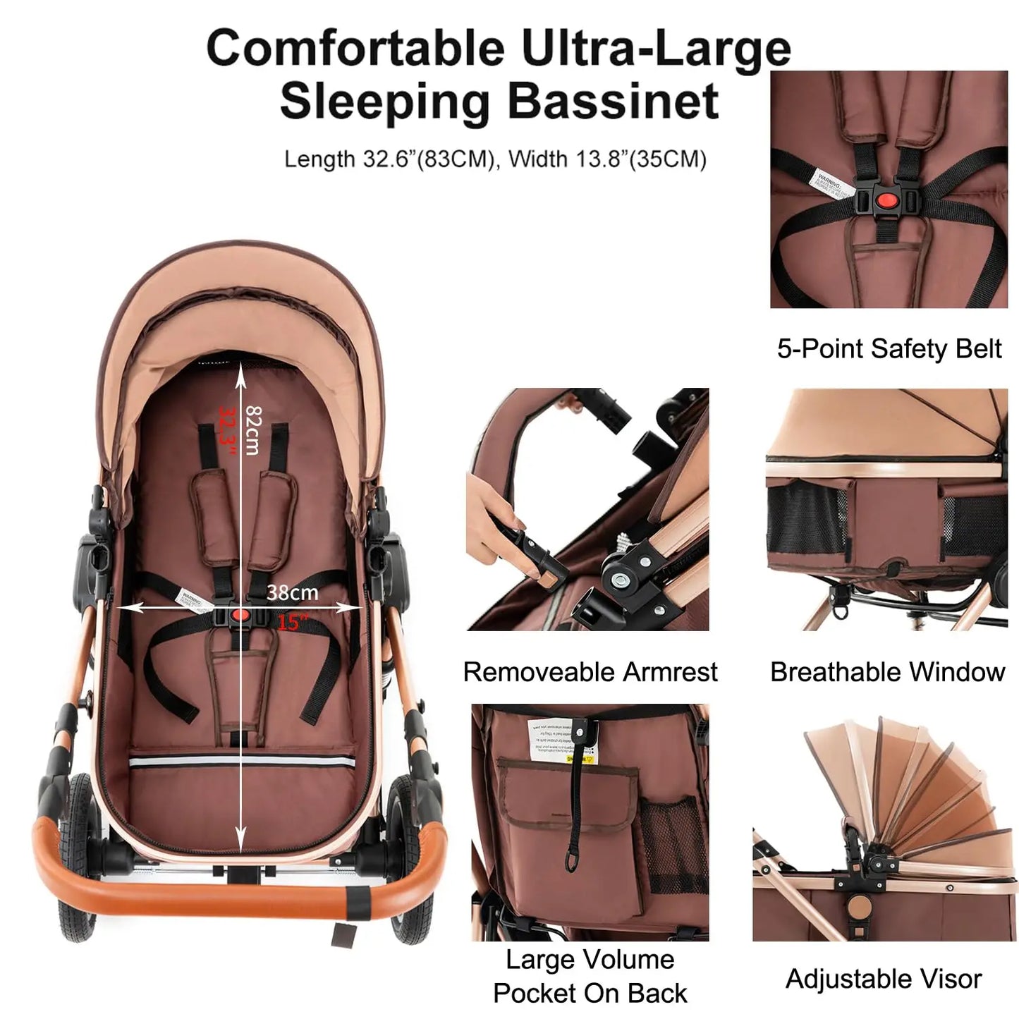 Baby Stroller Combo Car Seat -  with Carry Cot Foldable Reversible Pram