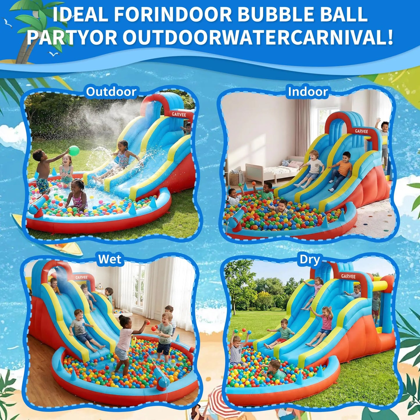 Inflatable Water Park Bounce House With Double Slides & Pool