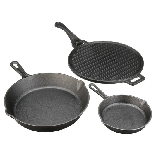 4-Piece Cast Iron Skillet Set, Handles Griddle, Easy Pour Lip, versatile