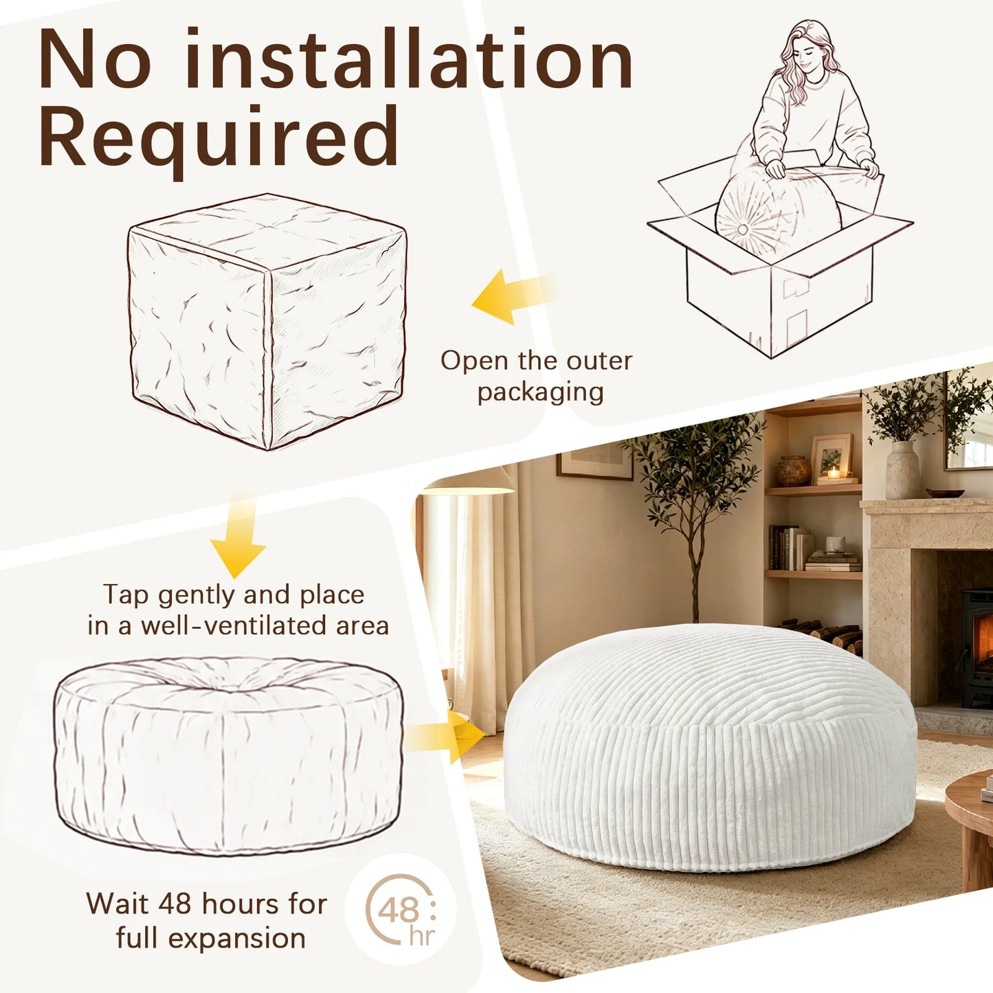 Giant Foam Bean Bag Chair,  Soft Memory Foam  with Removable Cover