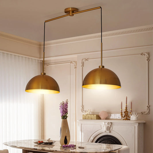 Copper Color Double Pendant Light， Adjustable Ceiling Hanging Lamp