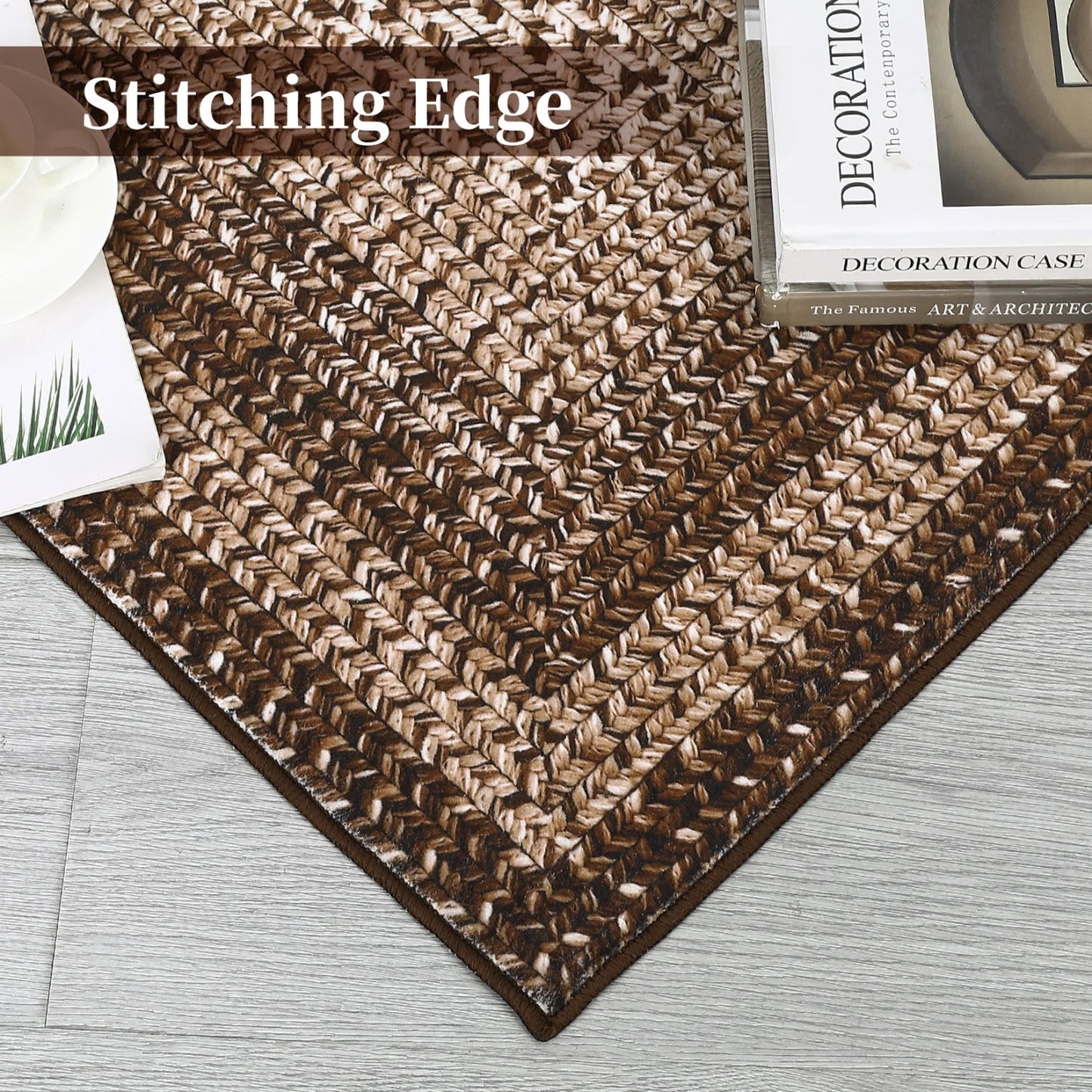 Washable Area Rugs Modern Braided Print Non Slip