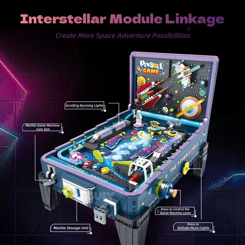 Arcade Pinball Machine Building Block Set with LED Light Music
