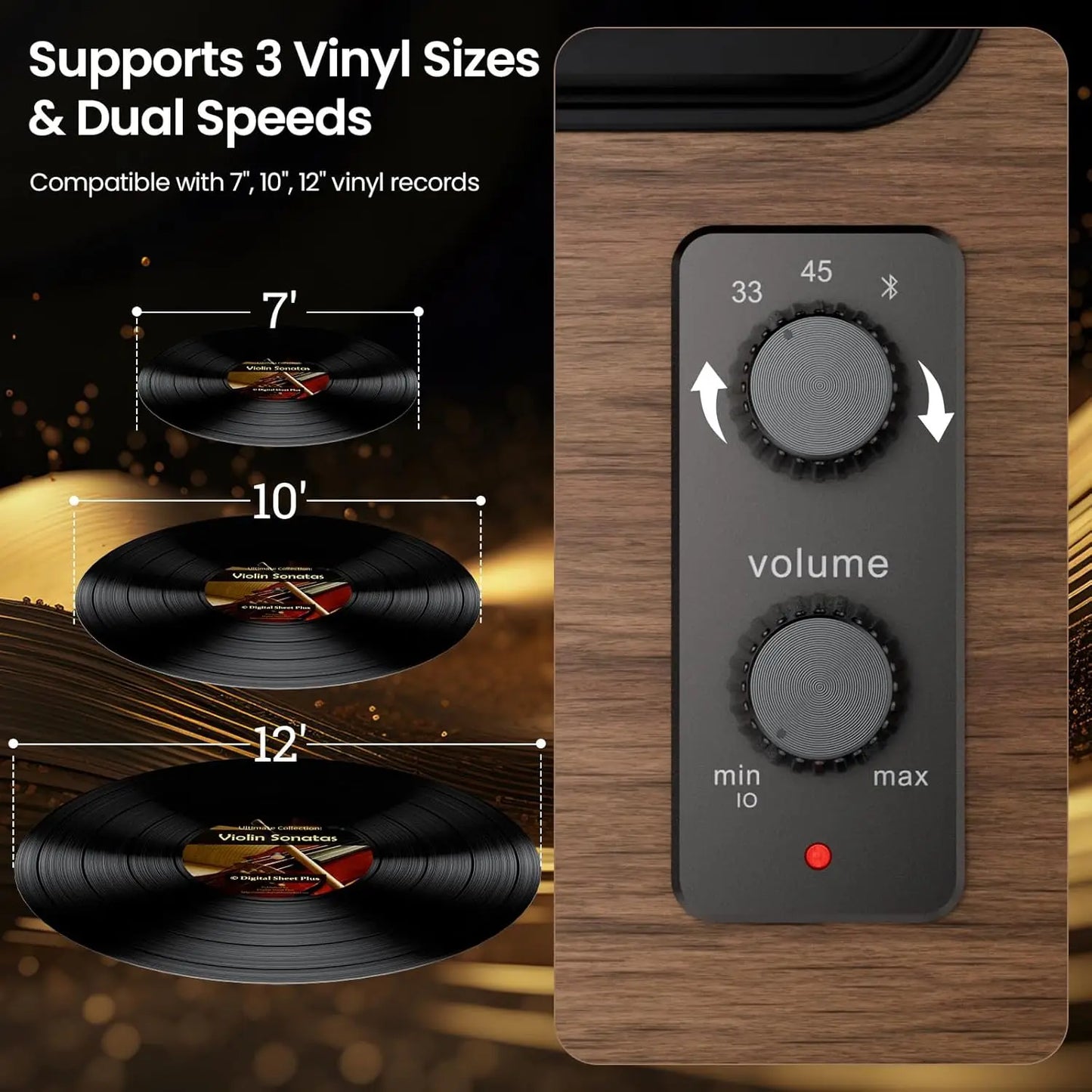 Vinyl Record Player with 4 Speakers and  2-Speed Turntable