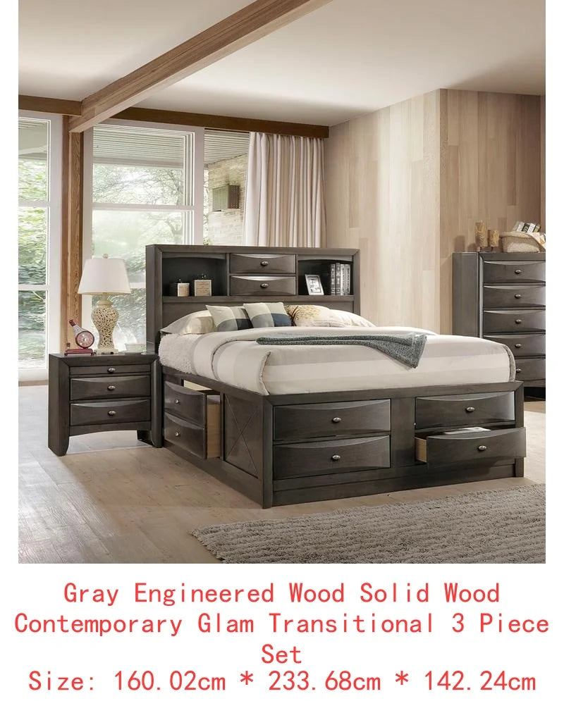 Contemporary Queen Bed with 2 Nightstands and Bookcase Headboard