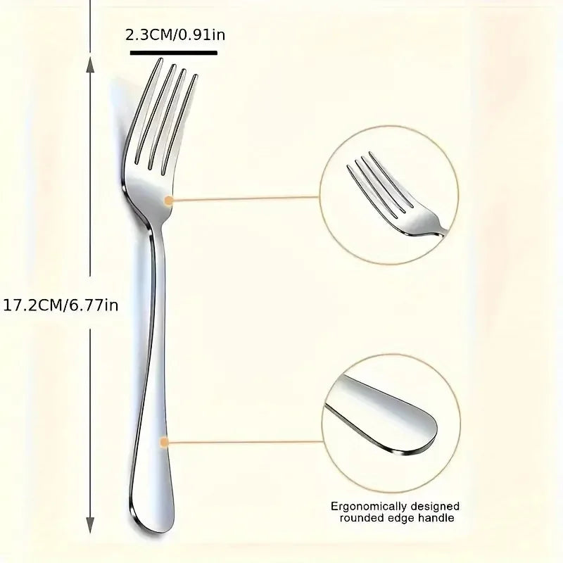 12 Piece Stainless Steel Fork Mirror Finish, Machine Washable, Suitable for Salads and Desserts, Kitchen, Dining, Tea Party