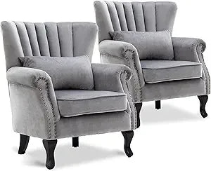 Accent Reading Arm Chairs Set of 2 with Tufted Back