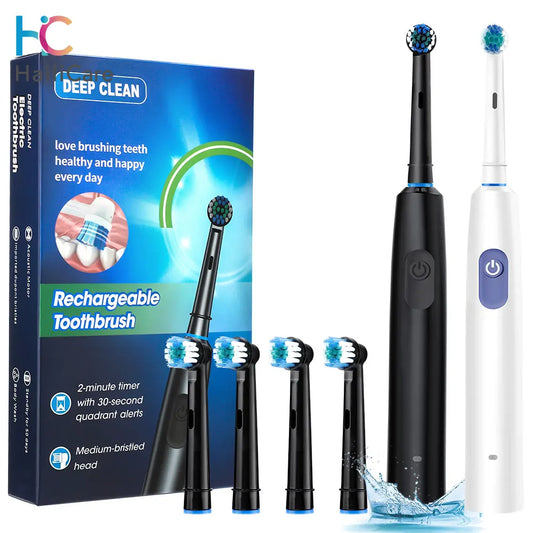 Electric Toothbrush, Rechargeable Rotary Toothbrush with 4 Heads