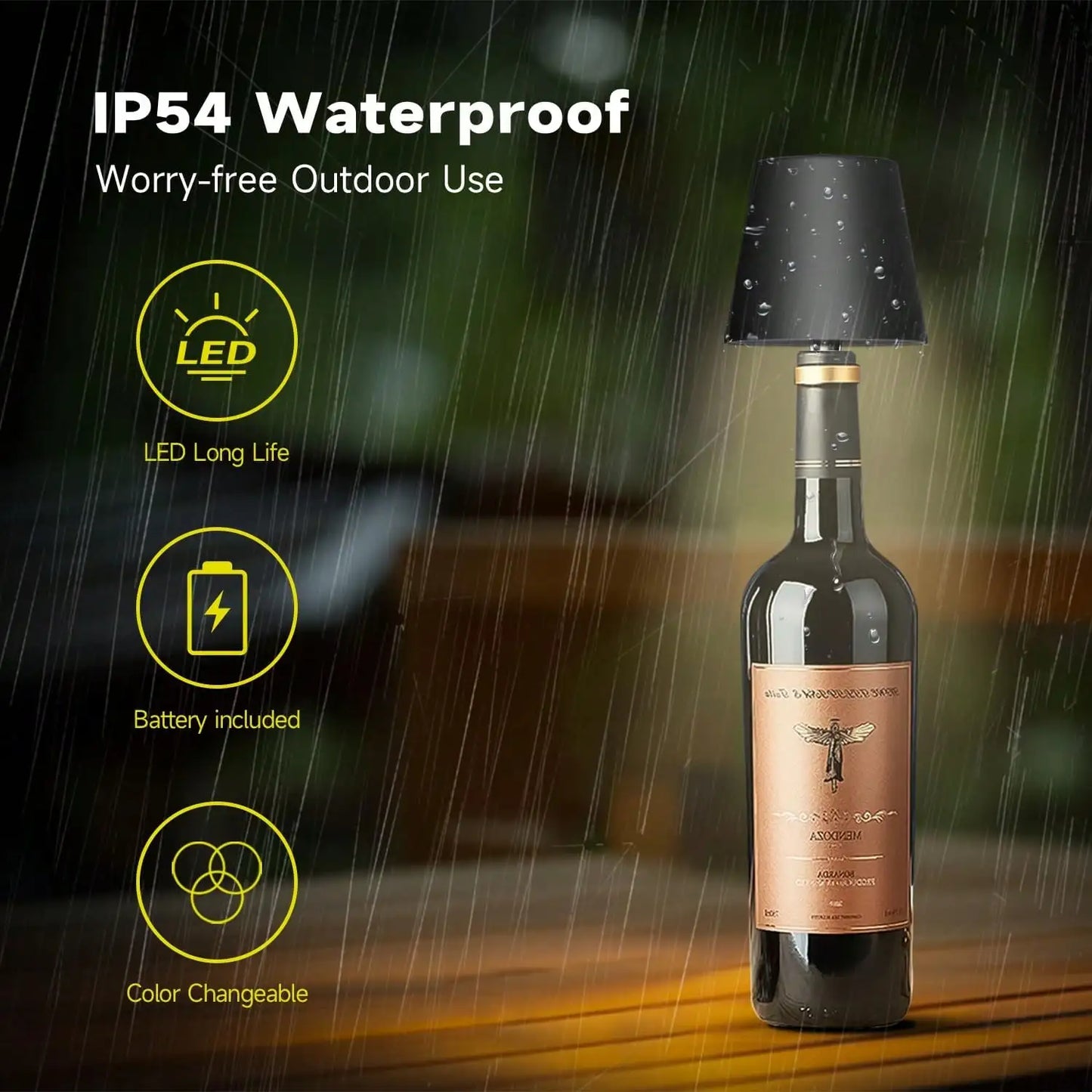 Rechargeable Wireless LED Wine Bottle Lamp Touch Dimming Cordless Lampshade