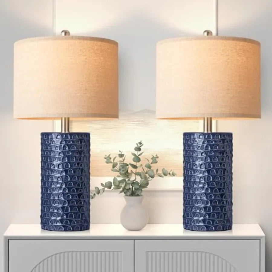 Ceramic, Set of 2, Rustic Farmhouse Bedside Lamps  for Bedroom