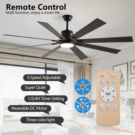 Walnut LED Ceiling Fan Light Remote Control, Dimmable & Adjustable