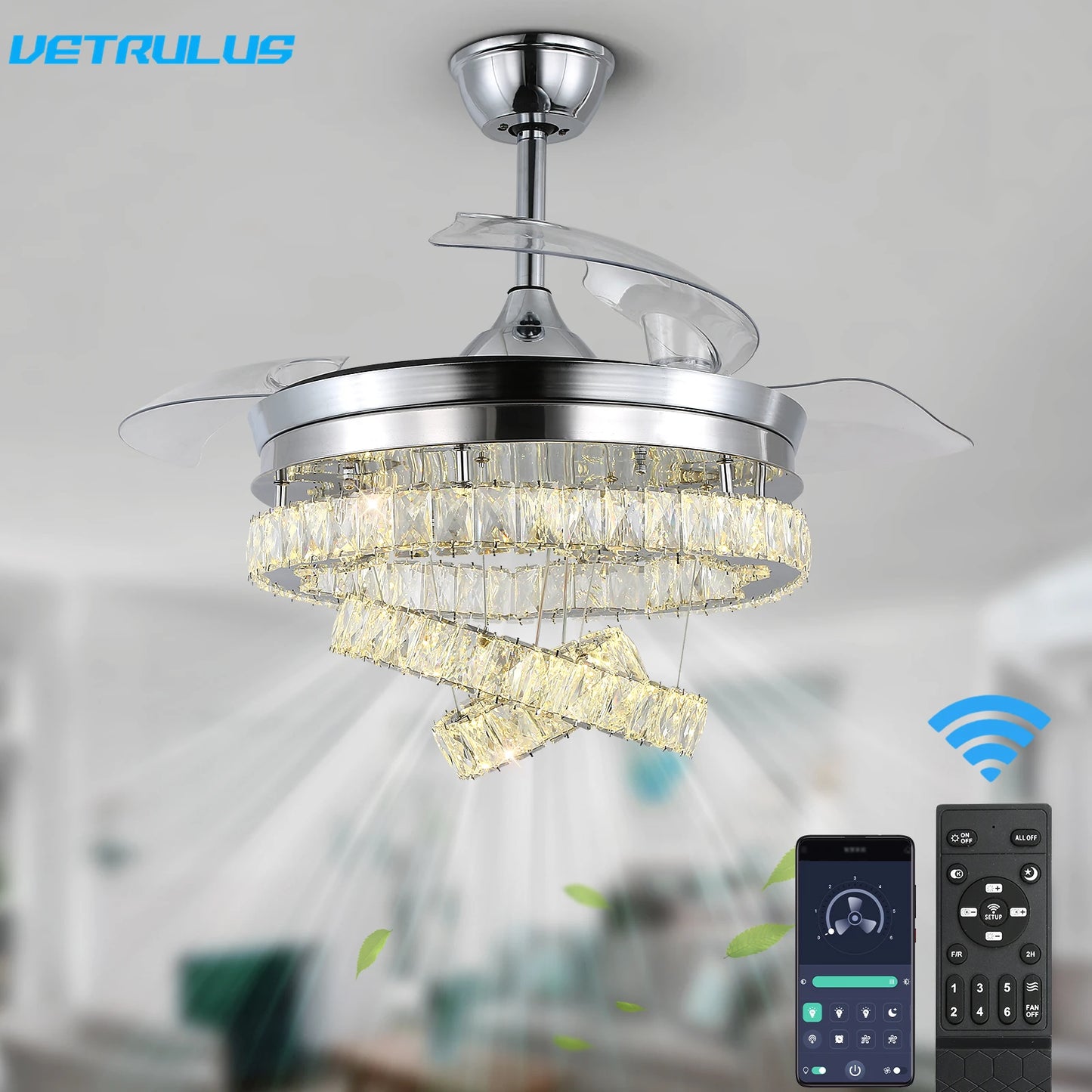 Led Light Remote Control Living Dining Room Ceiling Fan Chandelier