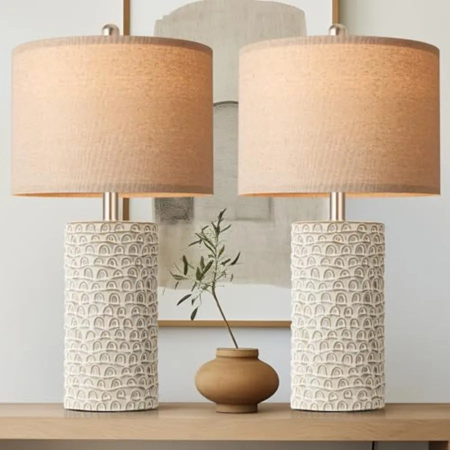 Ceramic, Set of 2, Rustic Farmhouse Bedside Lamps  for Bedroom