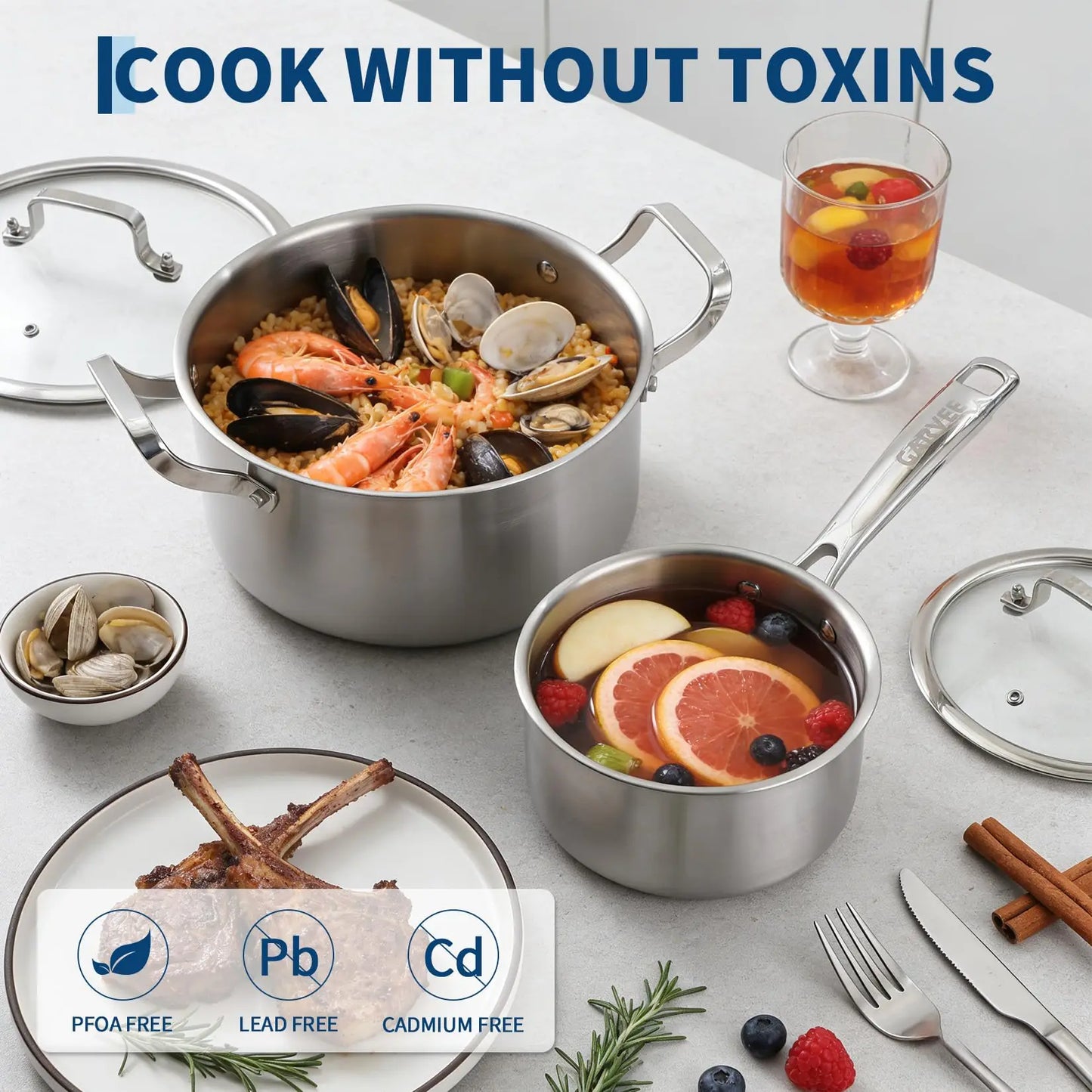 10-Piece Tri-Ply Stainless Steel Cookware Set Heavy Duty, Oven Safe