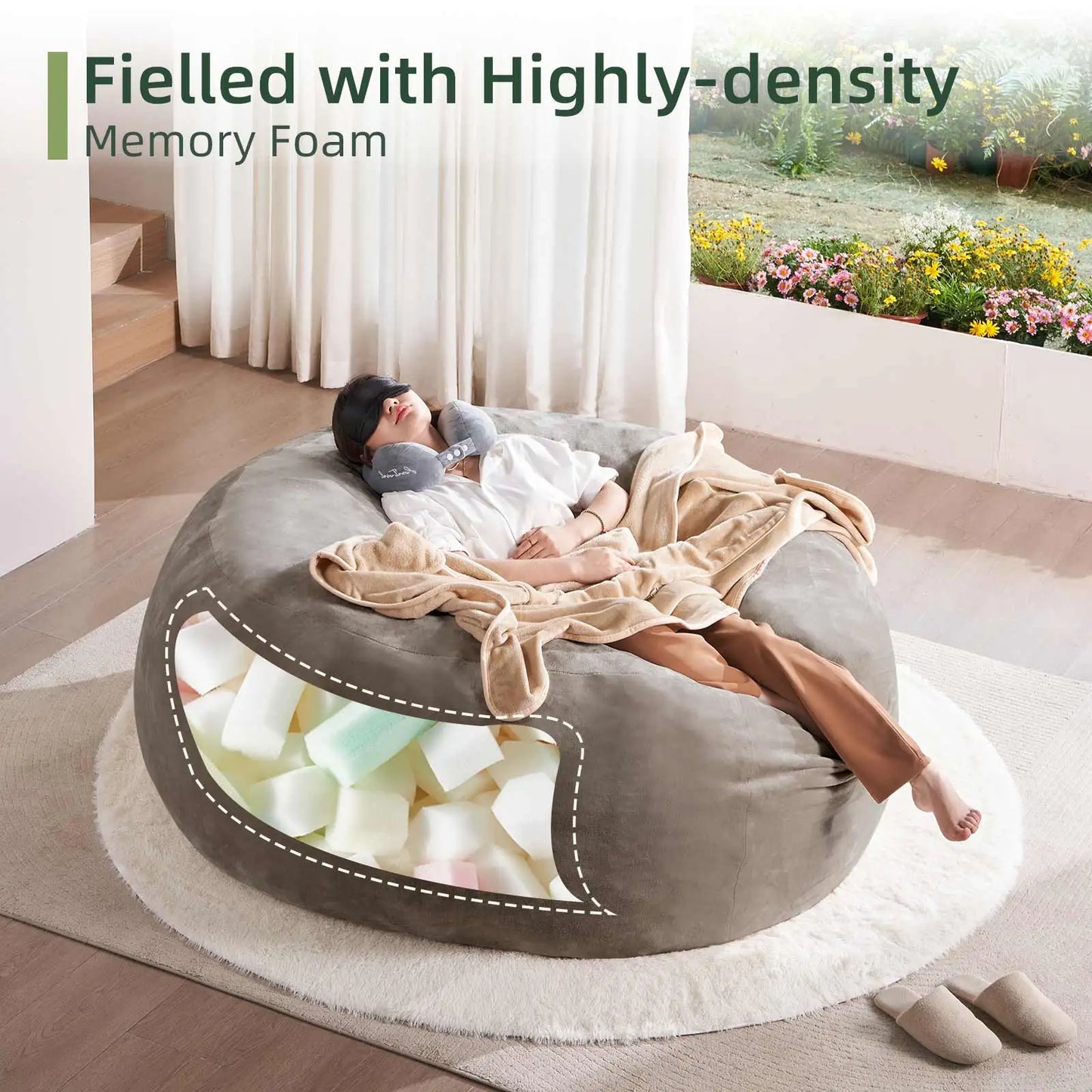 Bean Bag Chair filled with memory foam, suitable for adults