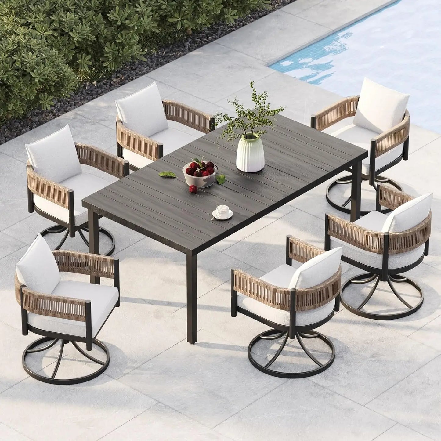 Outdoor Dining Table and Wicker Patio Chairs with Thickened Cushions