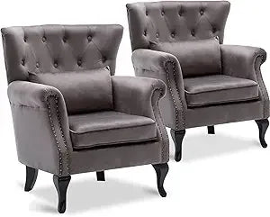 Accent Reading Arm Chairs Set of 2 with Tufted Back