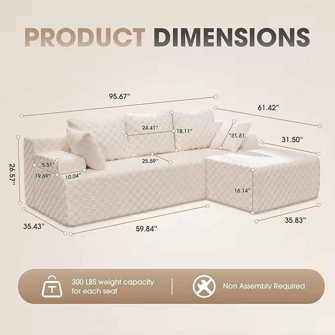 Modular L-Shaped 3-Seat Sectional | Memory Foam with Deep Seating & Storage Modules