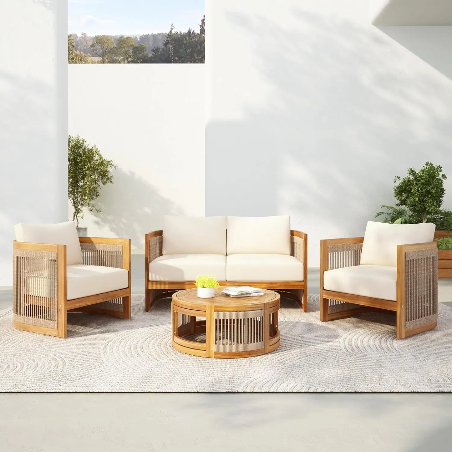4-Piece Patio All-Weather Sectional Sofa Set w/ 2 Chairs