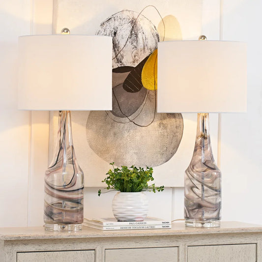 Glass Table Lamp Set of 2, 3-Way Dimmable Bedside Lamp