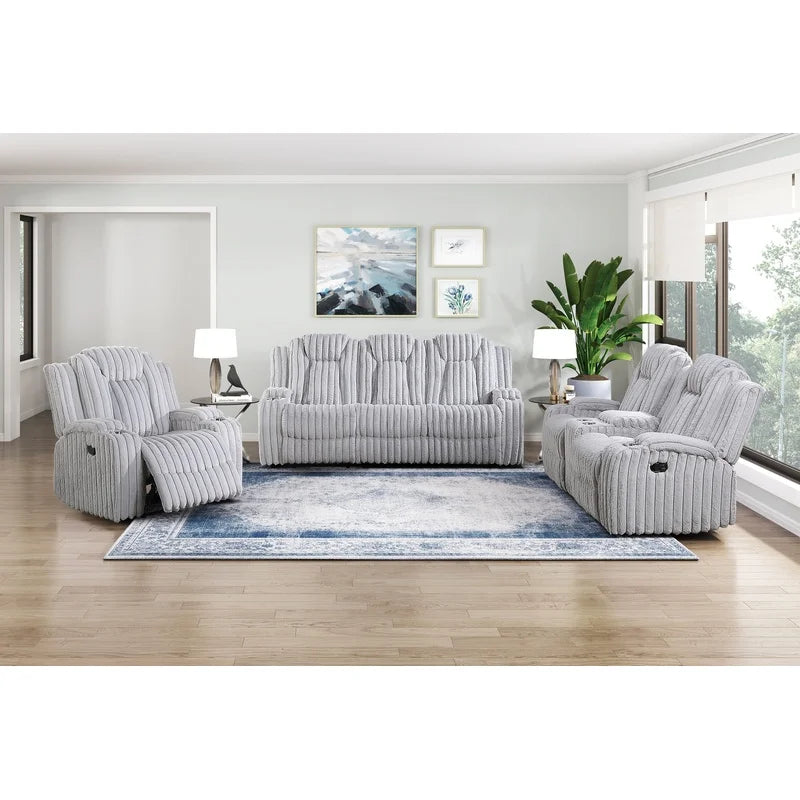 Light Gray Reclining Sofa Set with Cup Holders,  3-Piece