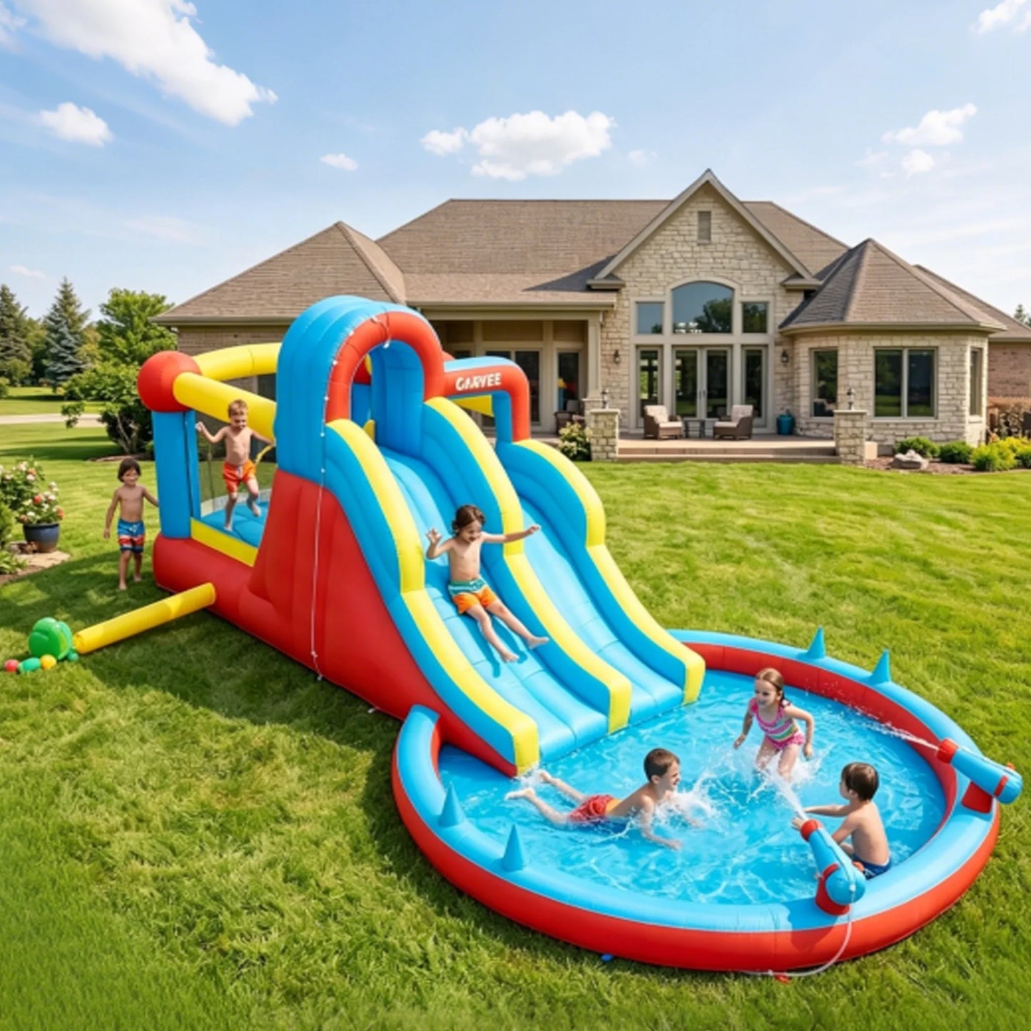 Inflatable Water Park Bounce House With Double Slides & Pool