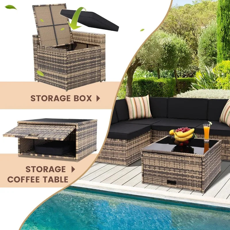 Outdoor Wicker Patio Furniture Set, Glass Table With Hidden Storage