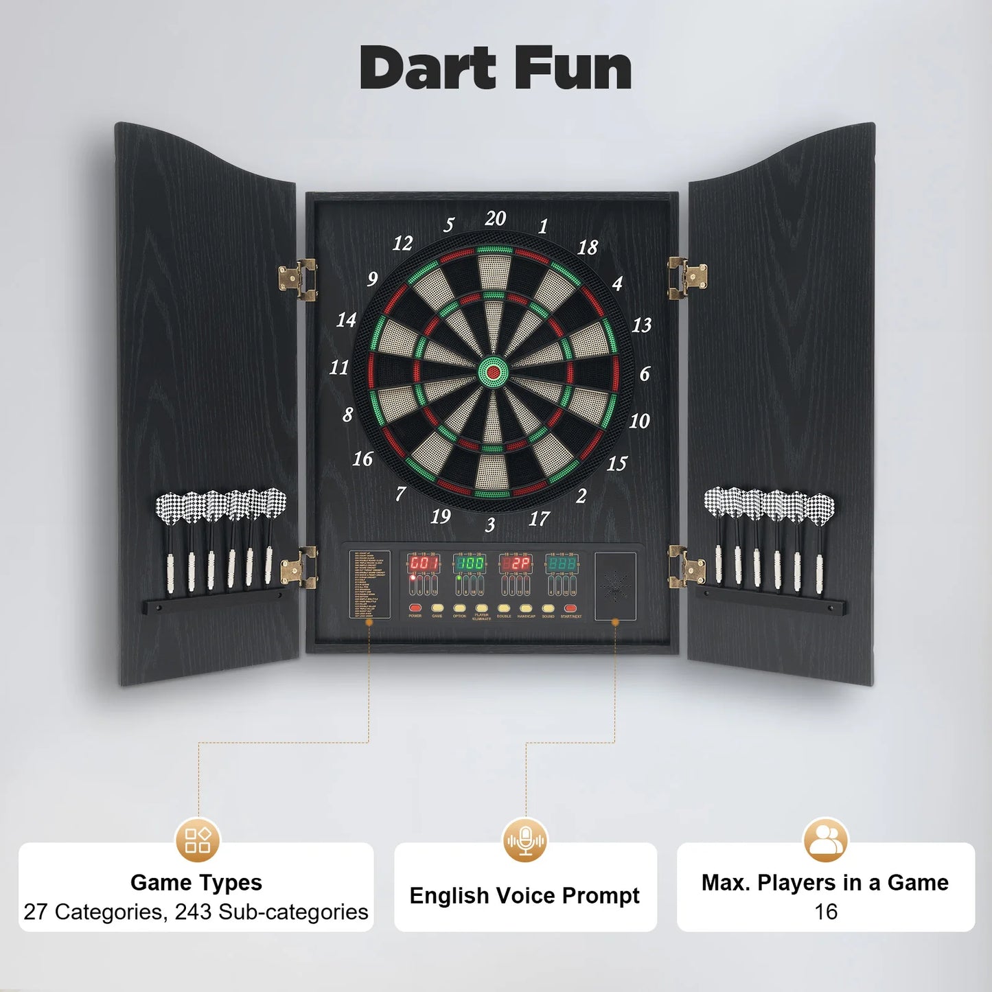 Electronic Dart Board Set with 4 LED Displays 12 Darts