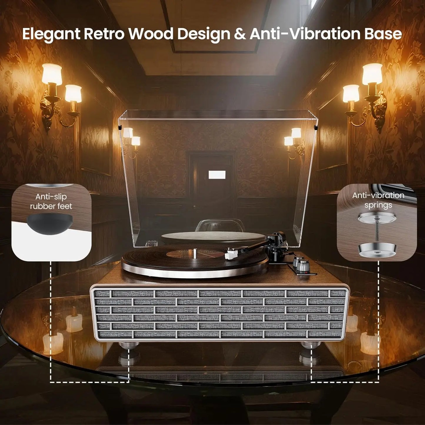 Vinyl Record Player with 4 Speakers and  2-Speed Turntable