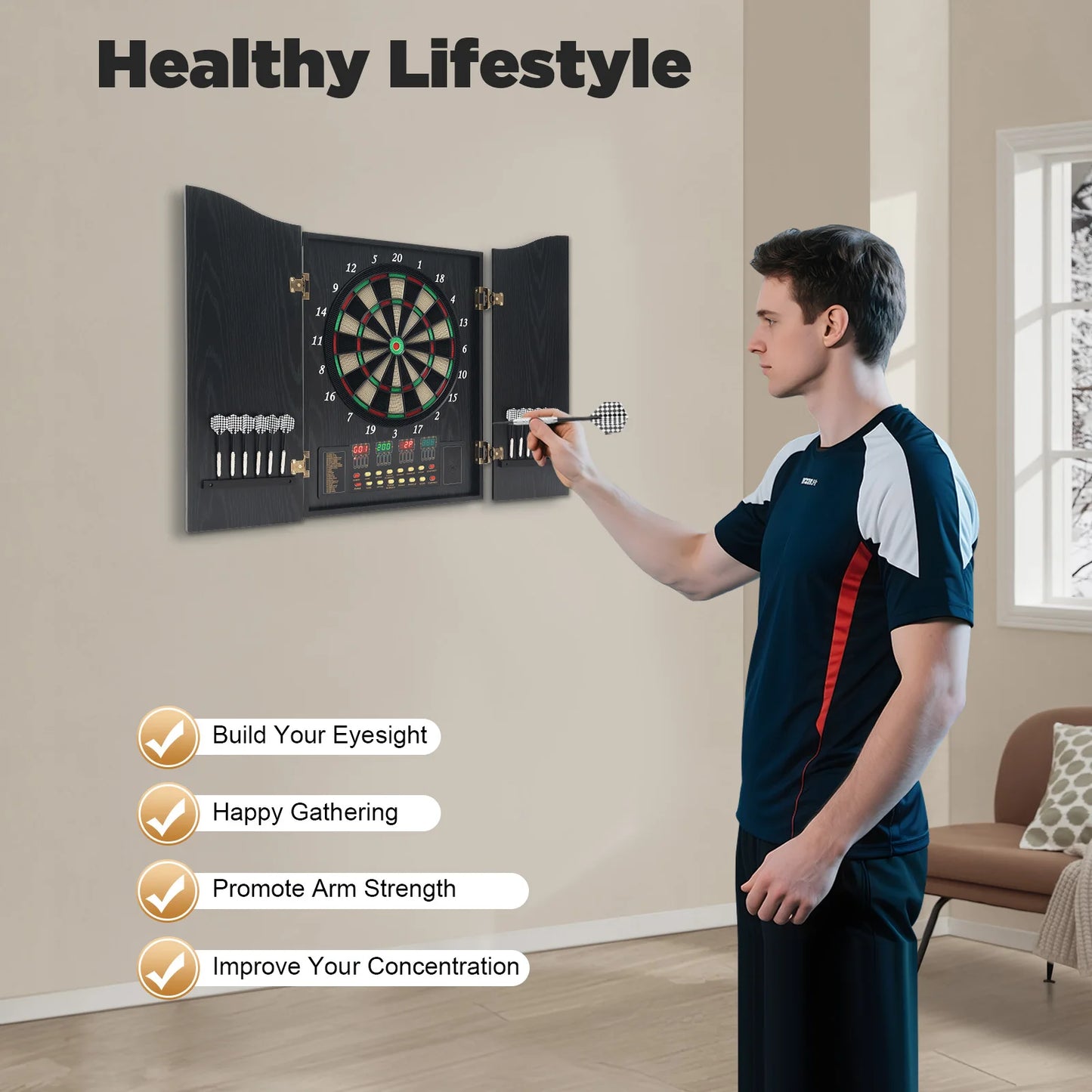 Electronic Dart Board Set with 4 LED Displays 12 Darts