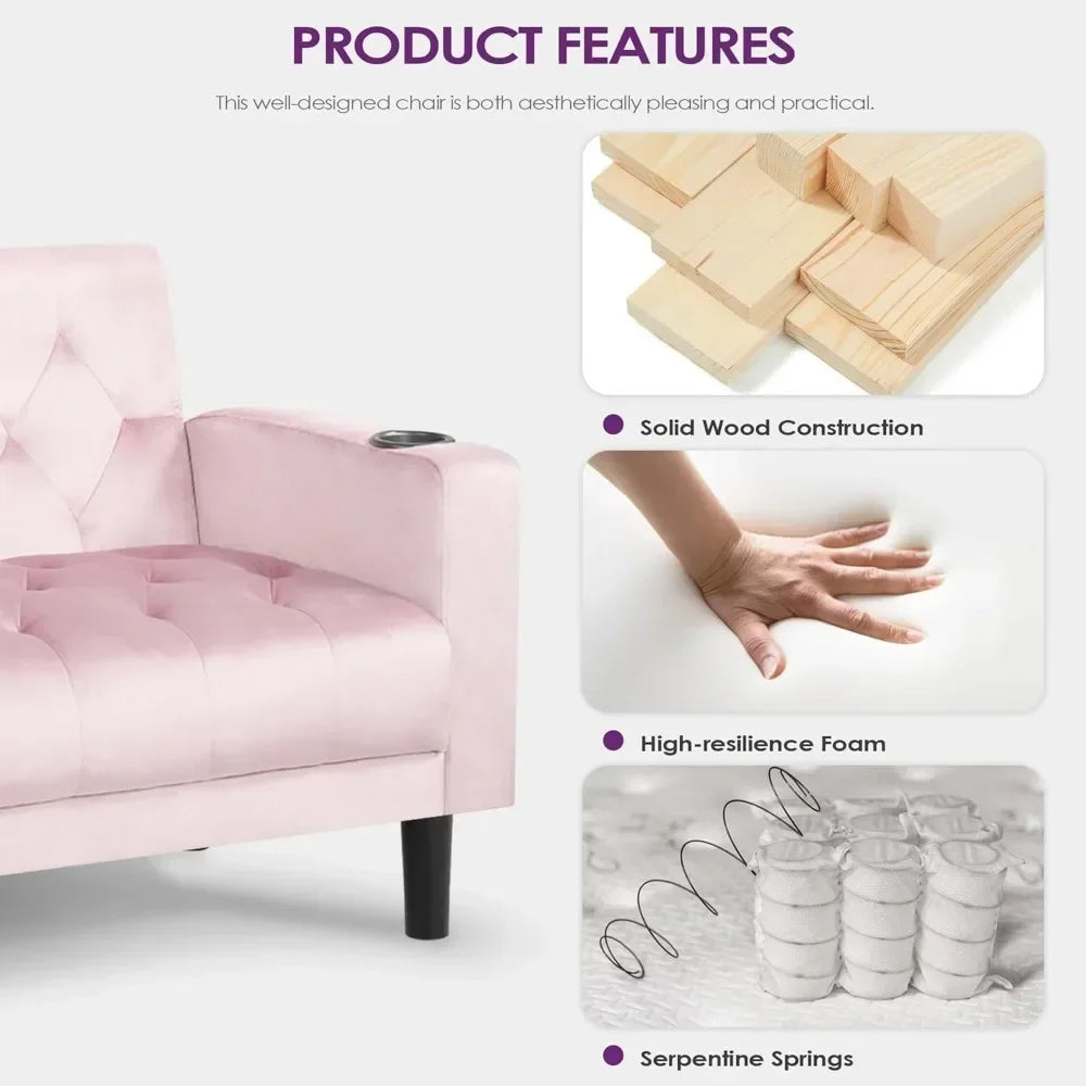 Mid-Century Loveseat Sofa Set w/ 2 USB & 2 Cupholders