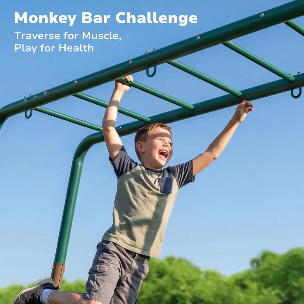 Swing Sets with Monkey Bars, Trapeze Bar, and 2 Belt Swings