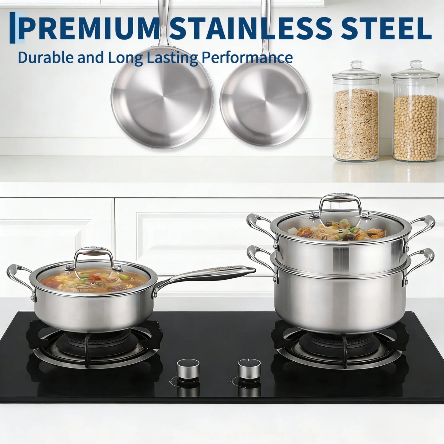 3 Ply Stainless Steel 11-Piece Cookware Set with Lids