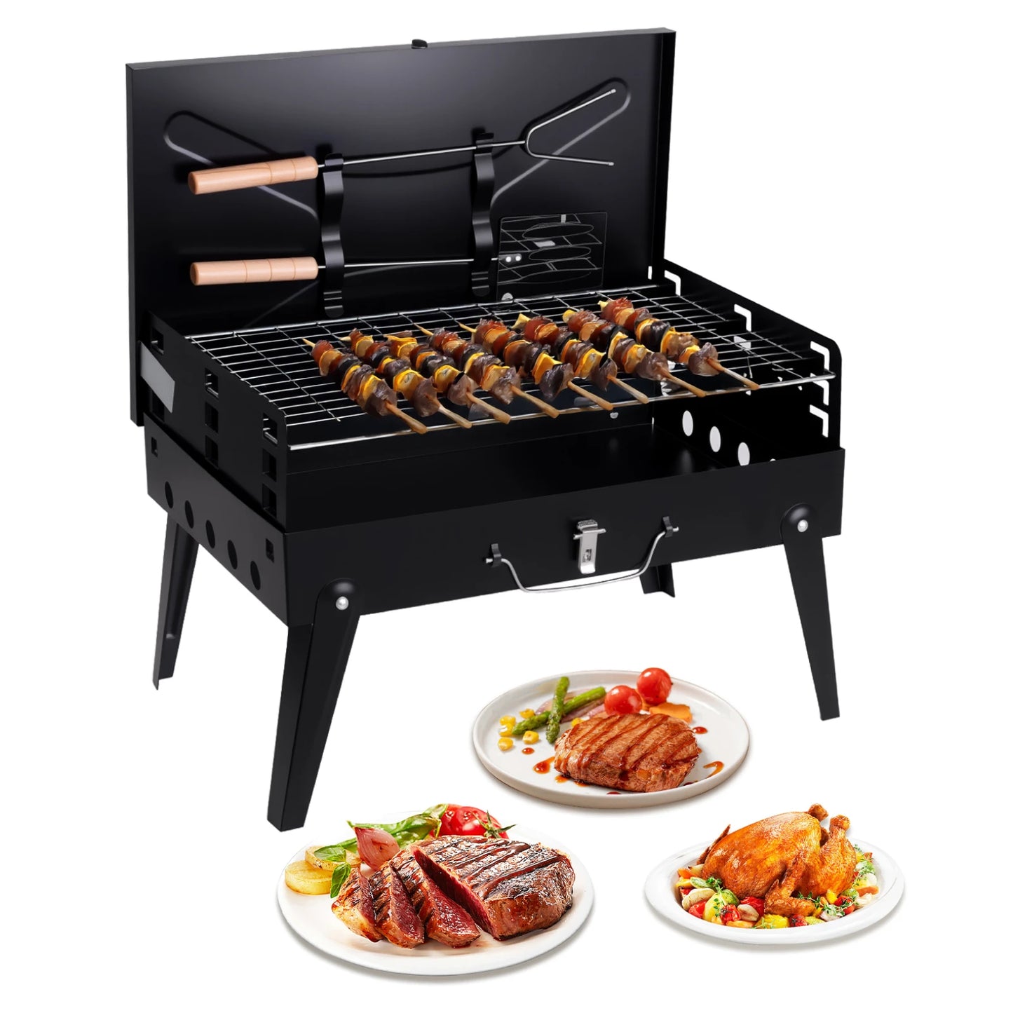 Portable Charcoal Grill, Foldable with Adjustable Heights, Easy to Clean