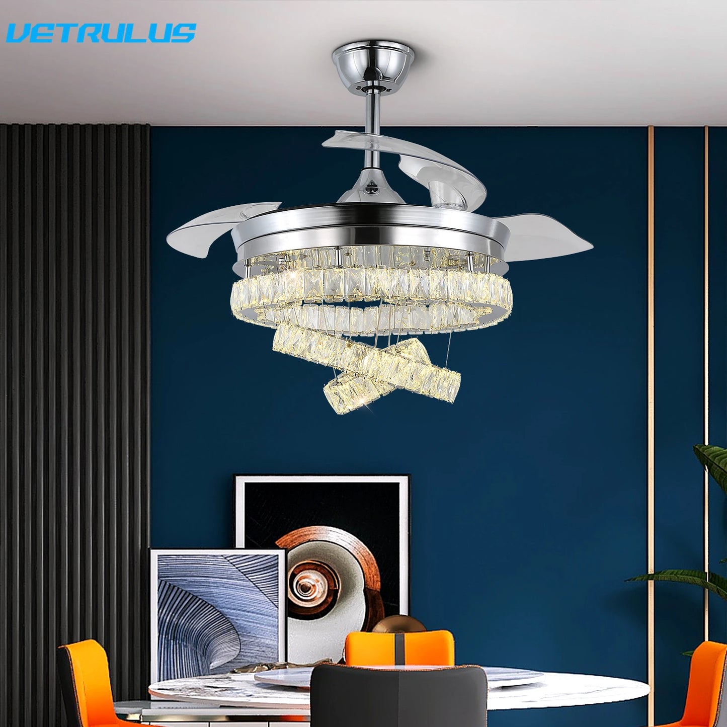 Led Light Remote Control Living Dining Room Ceiling Fan Chandelier