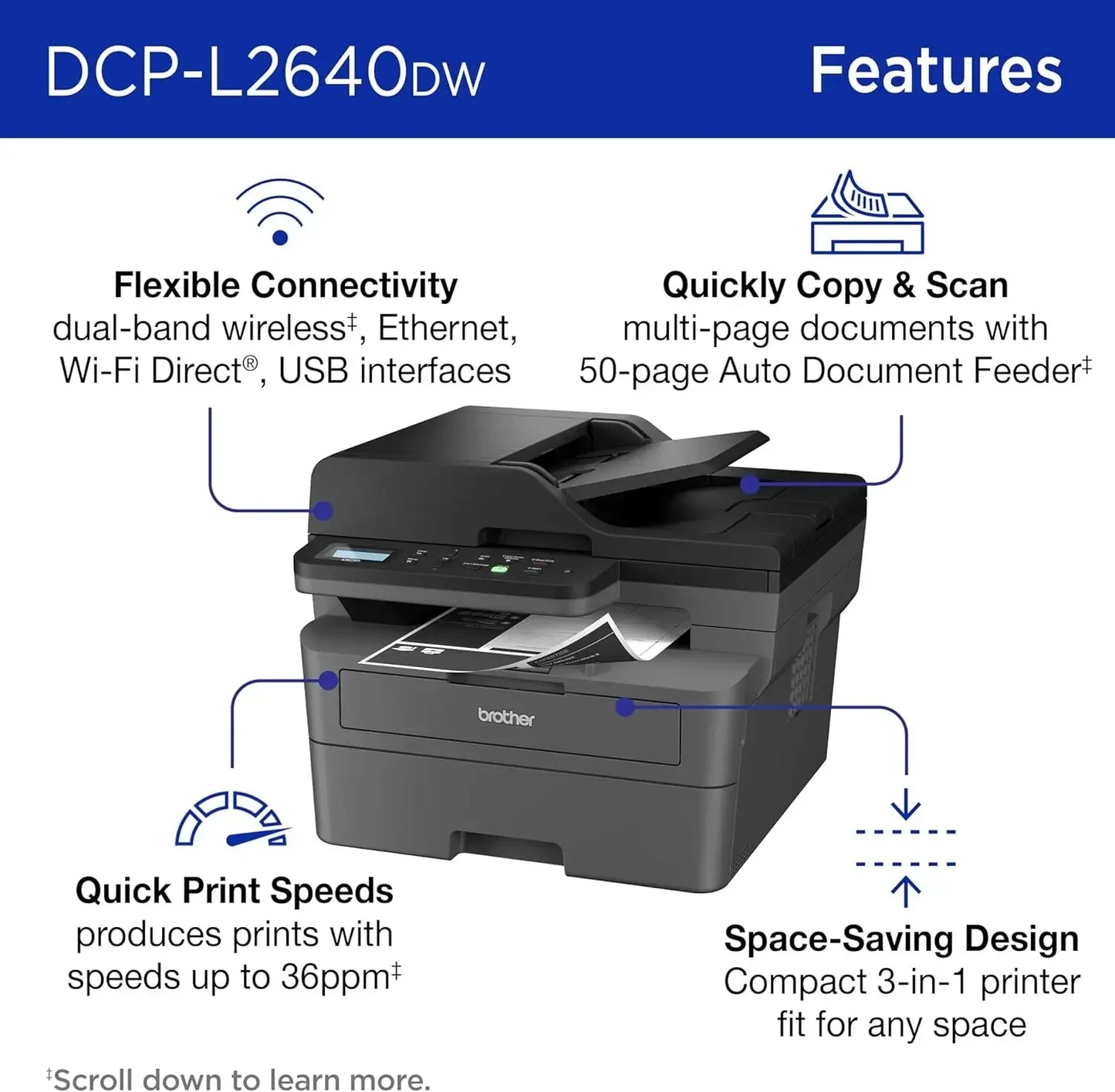 Wireless Compact Monochrome Multi-Function Laser Printer with Copy and Scan