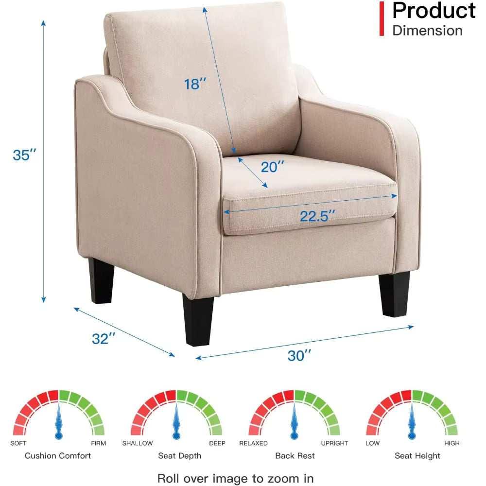 Beige Accent Chair Comfy, Plush  Reading Nook & Corner Chairs