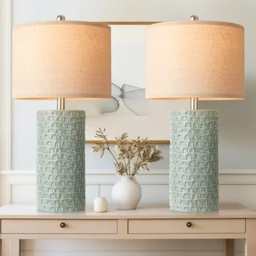 Ceramic, Set of 2, Rustic Farmhouse Bedside Lamps  for Bedroom